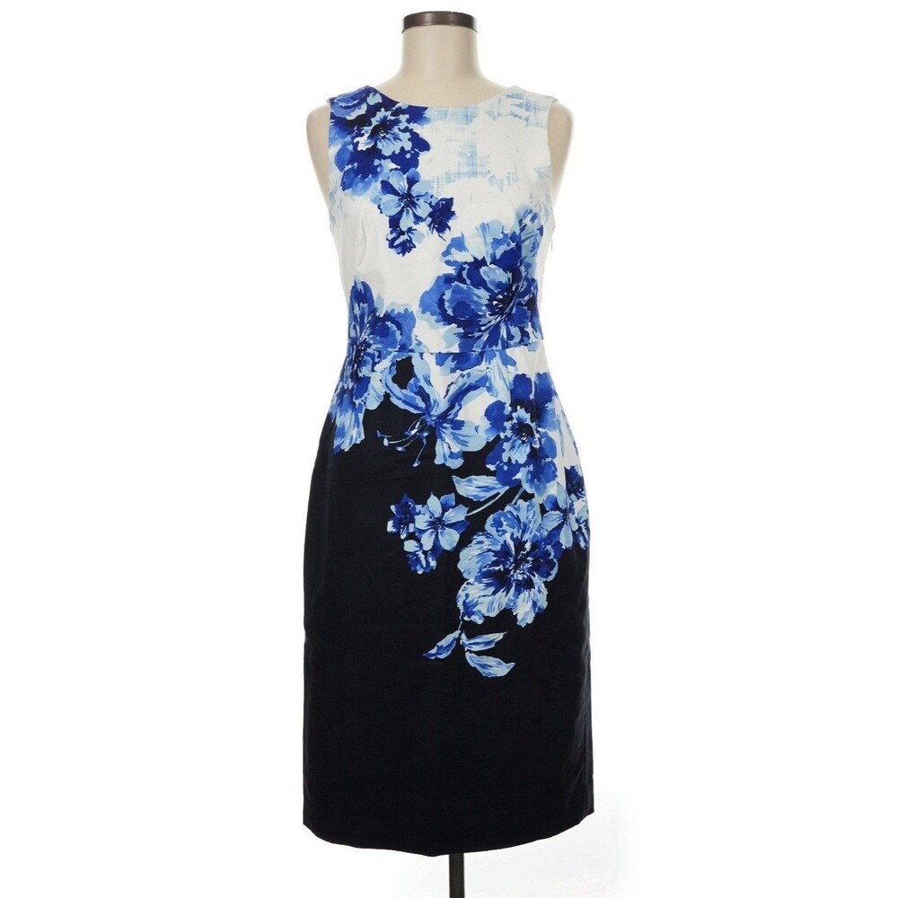 Maeve Vanda Blue & White Floral Sheath Midi Dress Size 8 Anthropologie